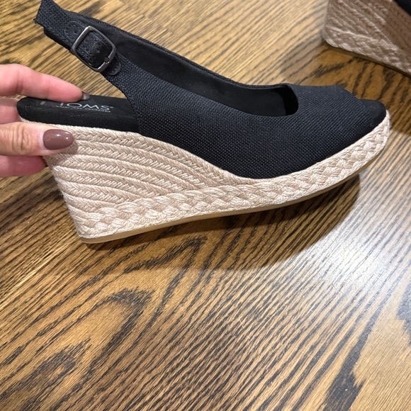 TOMS Black Canvas Wedge Sandals - Picture 2 of 4